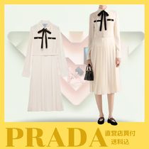 新作☆【PRADA】プリーツ サンドブラスト サテン ロングドレス