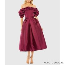 Mac duggal ラッフル トップ オフショルダー ミモレ丈 ドレス