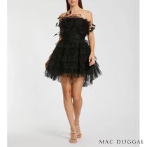 Mac duggal 美ラインフェザーAラインストラップレスカラードレス