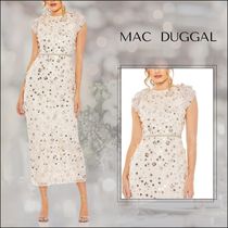 関税送料込【MAC DUGGAL】ミディワンピース 花柄ビーズ ホワイト