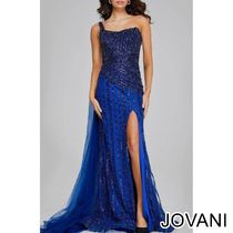 JOVANI ビーズ装飾 トレーン付き ロング カラードレス ブルー