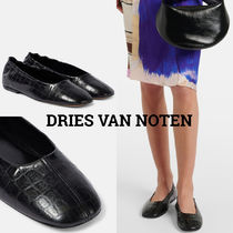 *DRIES VAN NOTEN*メタリックレザーバレエシューズ クロコ風