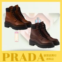 新作☆【PRADA】レザーと再ナイロン アンクルブーツ（2色）