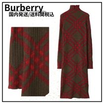 送料関税込/Burberry/チェックウールタートルネックドレス