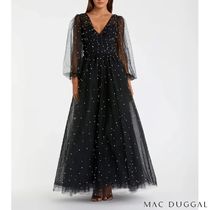 Mac duggal ロング シアースリーブ パール デザイン ドレス 黒