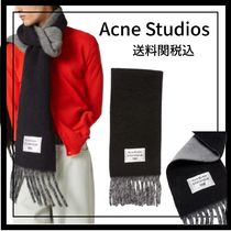 Acne Studios フリンジ付きスカーフ ロゴラベル ブラック/グレー