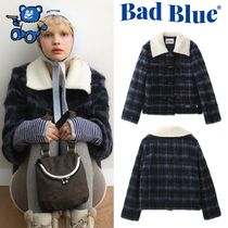 【韓国BAD BLUE バッドブルー】Wool Check Duffle Coat Navy