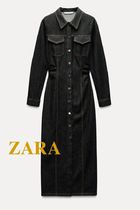 ☆ドイツ発*ZARA*新作*シャツカラーデニムワンピ/BLACK☆