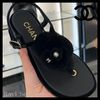 CHANEL サンダル・ミュール 25P【CHANEL】カメリアがポイント♪フラット サンダル