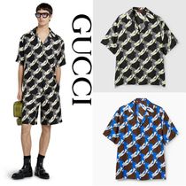 日本未入荷【GUCCI】プリント シルク ボウリングシャツ、全2色