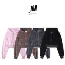 IONSEOUL Wrinkle Velour Two Way Crop Hood Zip-Up 5JH255