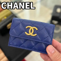 《25P》CHANEL スモール フラップ ウォレット ブルー