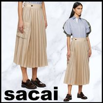 【送料関税込】sacai★ツイルミモレプリーツスカート★ベージュ