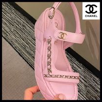 【淡いピンクがラブリー♡厚底ソール】CHANEL サンダル