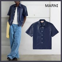 【MARNI】ブルーチャイナ★ ネイビーのレザーシャツ