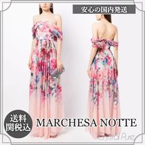 【MARCHESA NOTTE】花柄 オフショルダー シフォン ロングドレス