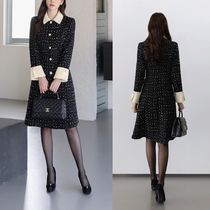 LIA 配色 Wide Cuffs Tweed Dress ワンピース