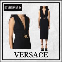 関税送料込★VERSACE  Vネックノースリーブ ミディワンピース