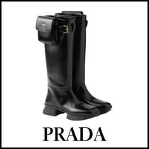 【直営店】PRADA プラダ ポーチ付 ブラッシュドレザー ブーツ