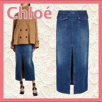 【Chloe】フロントスリット デニムミディスカート