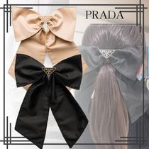 ギフトに◎PRADA☆プラダ レーヨン リボン ヘアクリップ ロゴ