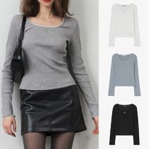 CITYBREEZE☆Ribbed lace Square Neck Long Sleeve T-Shirt