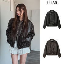 【U LAN】Pond cut washing two-way leather jacket