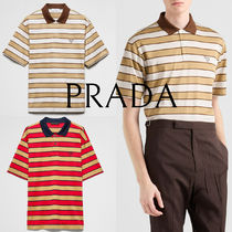 日本未発売*PRADA*ロゴ入 ストライプコットンポロシャツ 半袖