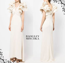 Badgley Mischka☆ボリューム袖が華やか生成色ロングドレス