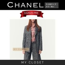 CHANEL  コート ジャカード グレー 花柄 cc ロゴ 新作 直営店