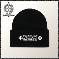 人気◆CHROME HEARTS◆クロス ロゴ ビーニー ニット帽 ブラック