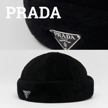 新作*PRADA*ラムスキン もこもこ ハット ロゴ付 ブラック