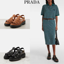 新*PRADA*編み上げレザーサンダル プラットフォーム レディース