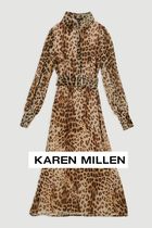 KAREN MILLEN ジョーゼットベルト付きレオパード織シャツドレス