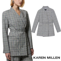 【KAREN MILLEN】グレーチェックカラーレスベルトブレザー