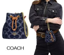 安心国内発送 COACH シグネチャー デニム 巾着 リストレット