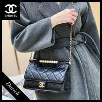 【持ち手パール美しい♡】CHANEL トップハンドル横長バッグ