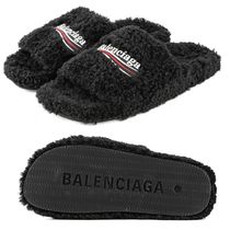 BALENCIAGA☆FURRY ロゴポイント スリッパ サンダル BLACK MENS