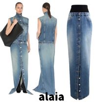 【ALAIA】デニム製スカート、ニット製ベルト