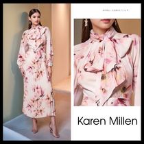 【Karen Millen】英国発 タイネック  ベルト 花柄 マキシドレス