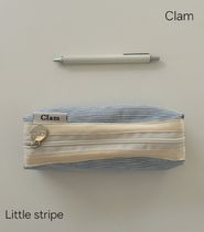 韓国大人気【Clam】round pencilcase☆Little stripe ペンケース