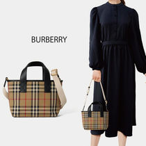 【BURBERRY】Check Tote キャンバス トートバッグ