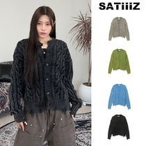 【SATIIIZ】Lahen Cable Dyeing Damage Cardigan