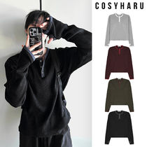 【COSYHARU】Finger hole waffle henley neck