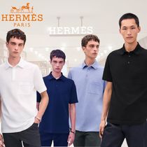 【シンプル上品コーデに】HERMES H刺繍ボタン付きポロシャツ