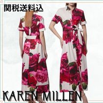 関税送料込【KAREN MILLEN】コットンサテンの花柄シャツドレス