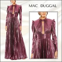 関税送料込【MACDUGGAL】ロング ドレス プリーツ 長袖 ピンク