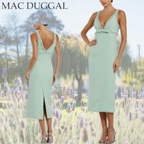 【Mac Duggal】リボンビーズトリム付クレープフィットミディ