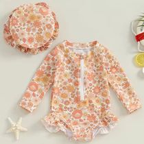 80‐90ｃｍ☆Long Sleeve Floral Rush swimsuit＆Hat 2点セット