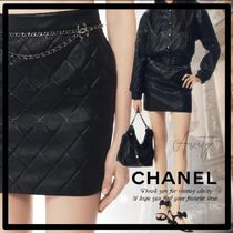 【マトラッセ風で可愛い♪】 CHANEL レザー ミニスカート